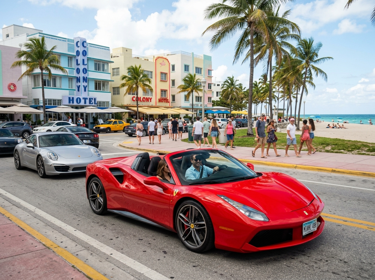 2020 Ferrari 488 Spider convertible exotic rental in Miami Beach South Beach
