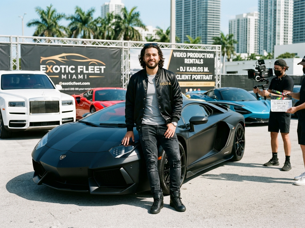 DJ Karlos M. — music video production Miami exotic fleet rental client portrait